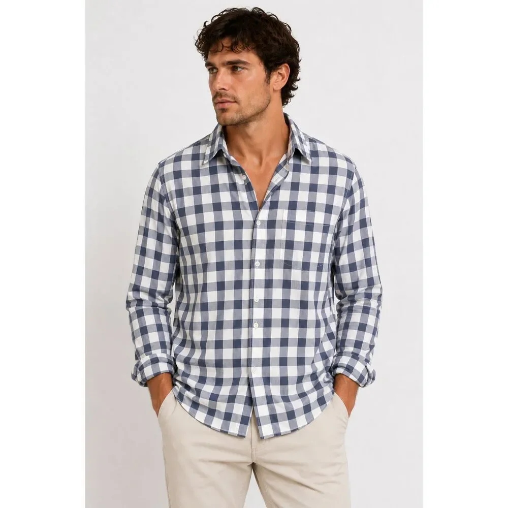 JCREW Lightweight Checkered Cotton Button Down Blue Large